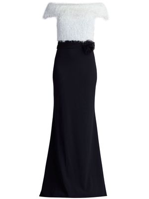 Tadashi Shoji frayed-trim crepe gown - Black