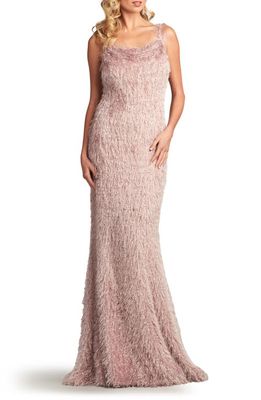 Tadashi Shoji Fringe Trumpet Gown in Mauve