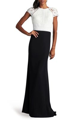 Tadashi Shoji Lace & Crepe A-Line Gown in Ivory/Black