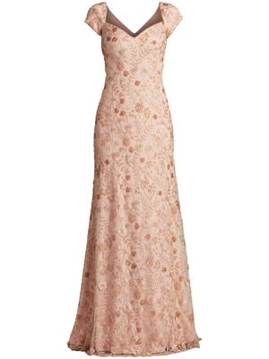 Tadashi Shoji Meraly floral-embellished tulle gown - Neutrals