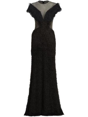 Tadashi Shoji Prem eyelash-yarn panelled gown - Black
