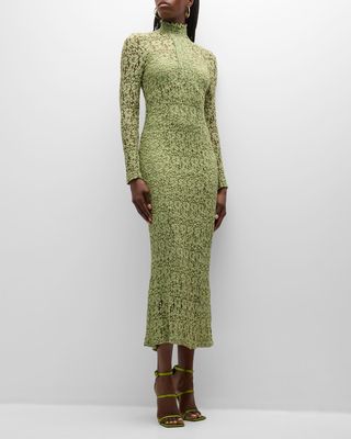 Tafari Smocked Lace Turtleneck Midi Dress