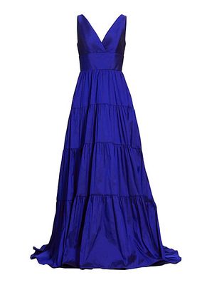 Taffeta V-Neck Tiered Gown