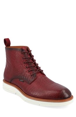 TAFT 365 Croc Embossed Leather Boot in Cherry