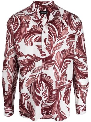 Tagliatore all-over feather-print shirt - White