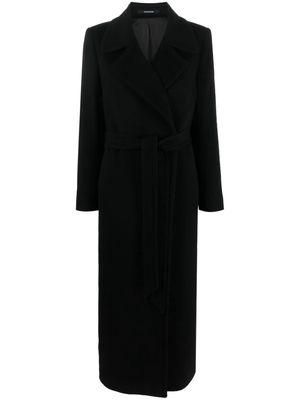 Tagliatore belted-waist cashmere long coat - Black
