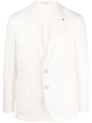 Tagliatore brooch-detail linen blend blazer - White