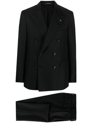 Tagliatore brooch-detail virgin-wool blend double-breasted suit - Black