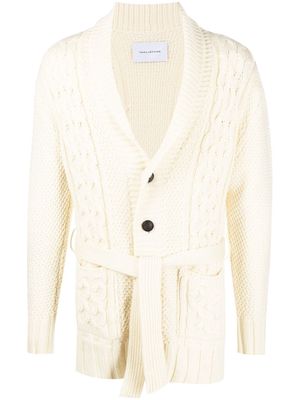 Tagliatore cable-knit belted cardigan - White