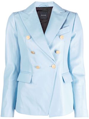 Tagliatore double-breasted leather blazer - Blue