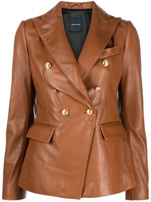 Tagliatore double-breasted leather blazer - Brown