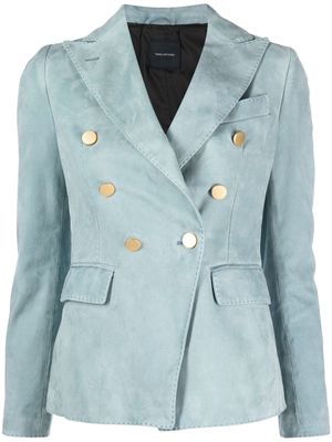 Tagliatore double-breasted leather suede blazer - Blue