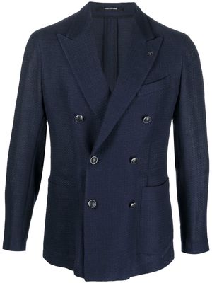 Tagliatore double-breasted linen-blend suit jacket - Blue