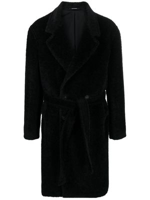 Tagliatore felted belted double-breasted coat - Black