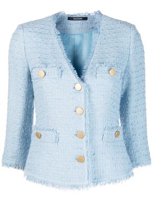 Tagliatore fringed-edge tweed jacket - Blue