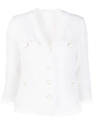 Tagliatore fringed-edge tweed jacket - White