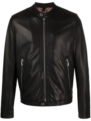 Tagliatore grained-texture zip-up leather jacket - Black