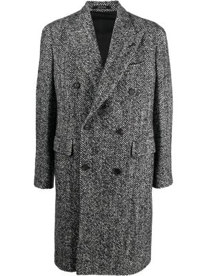 Tagliatore interwoven double-breasted wool coat - Black