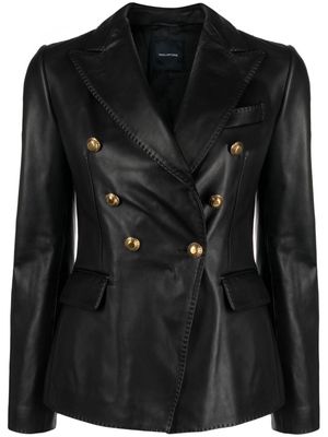 Tagliatore leather double-breasted blazer - Black