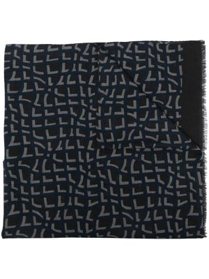 Tagliatore monogram-print wool scarf - Blue