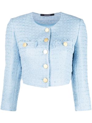 Tagliatore no-lapels cropped tweed jacket - Blue