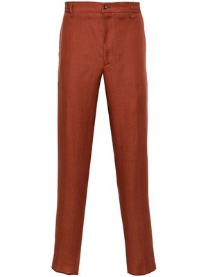 Tagliatore pressed-crease linen tapered trousers - Brown