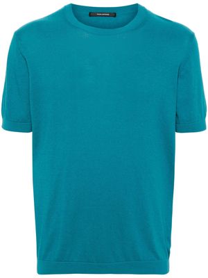 Tagliatore ribbed-edge fine-knit cotton T-shirt - Blue