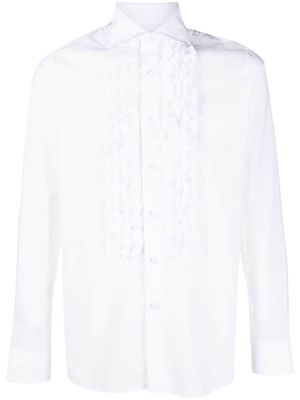 Tagliatore ruffle trim-detail cotton shirt - White
