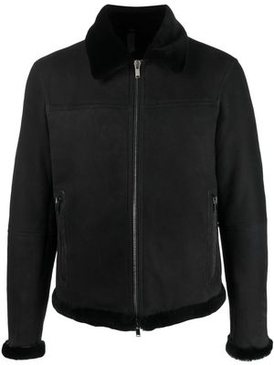Tagliatore shearling-trim zip-up suede jacket - Black