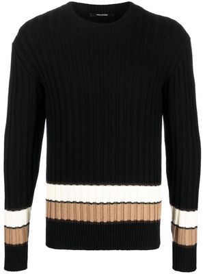Tagliatore stripe-detail wide-ribbed jumper - Black