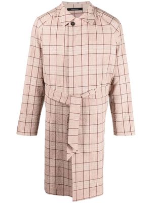 Tagliatore tied-waist grid-print coat - Pink