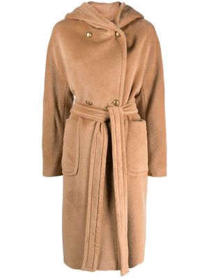 Tagliatore tied-waist hooded coat - Brown