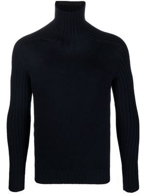 Tagliatore turtleneck ribbed-knit virgin wool jumper - Blue