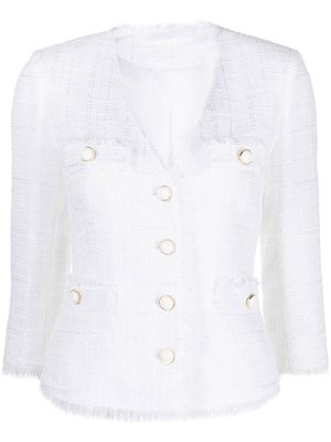 Tagliatore V-neck button-up tweed jacket - White