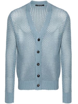Tagliatore V-neck crochet-knit cotton cardigan - Blue