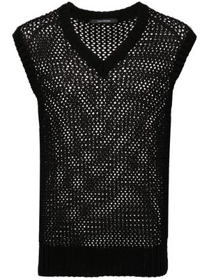 Tagliatore V-neck crochet-knit cotton vest - Black