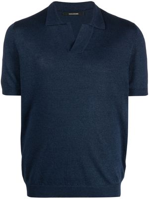 Tagliatore V-neck knitted polo shirt - Blue