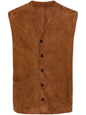 Tagliatore V-neck leather waistcoat - Brown