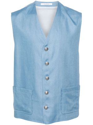 Tagliatore V-neck linen waistcoat - Blue