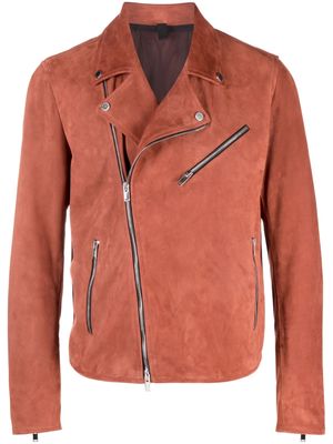 Tagliatore zipped suede biker jacket - Orange