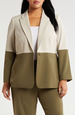 Tahari ASL Colorblock Blazer in Sand Loden