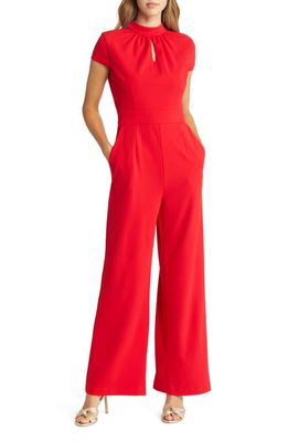 TAHARI ASL Keyhole Neck Jumpsuit in Ruby