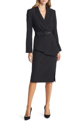 TAHARI ASL Nested Belted Jacket and Skirt in Black