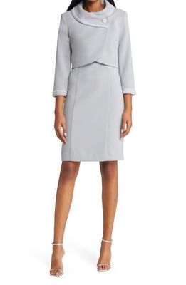 Tahari ASL Nested Wrap Jacket & Sheath Dress in Grey