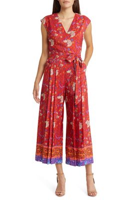 TAHARI ASL Paisley Tie Waist Pleated Leg Jumpsuit in Rust Multi