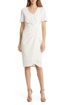 TAHARI ASL Side Knot Stretch Crepe Sheath Dress in Ivory