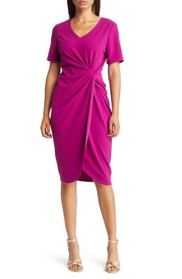 TAHARI ASL Stretch Crepe Side Knot Dress in Currant