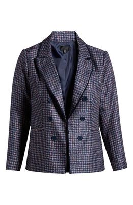 Tahari Houndstooth Faux Double Breasted Blazer in Navy/Pink/Violet