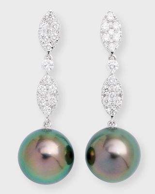 Tahitian Pearl & Diamond Drop Earrings in 18k White Gold