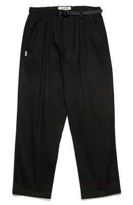 Taikan Chiller Belted Loose Fit Cotton Stretch Twill Pants in Black Twill